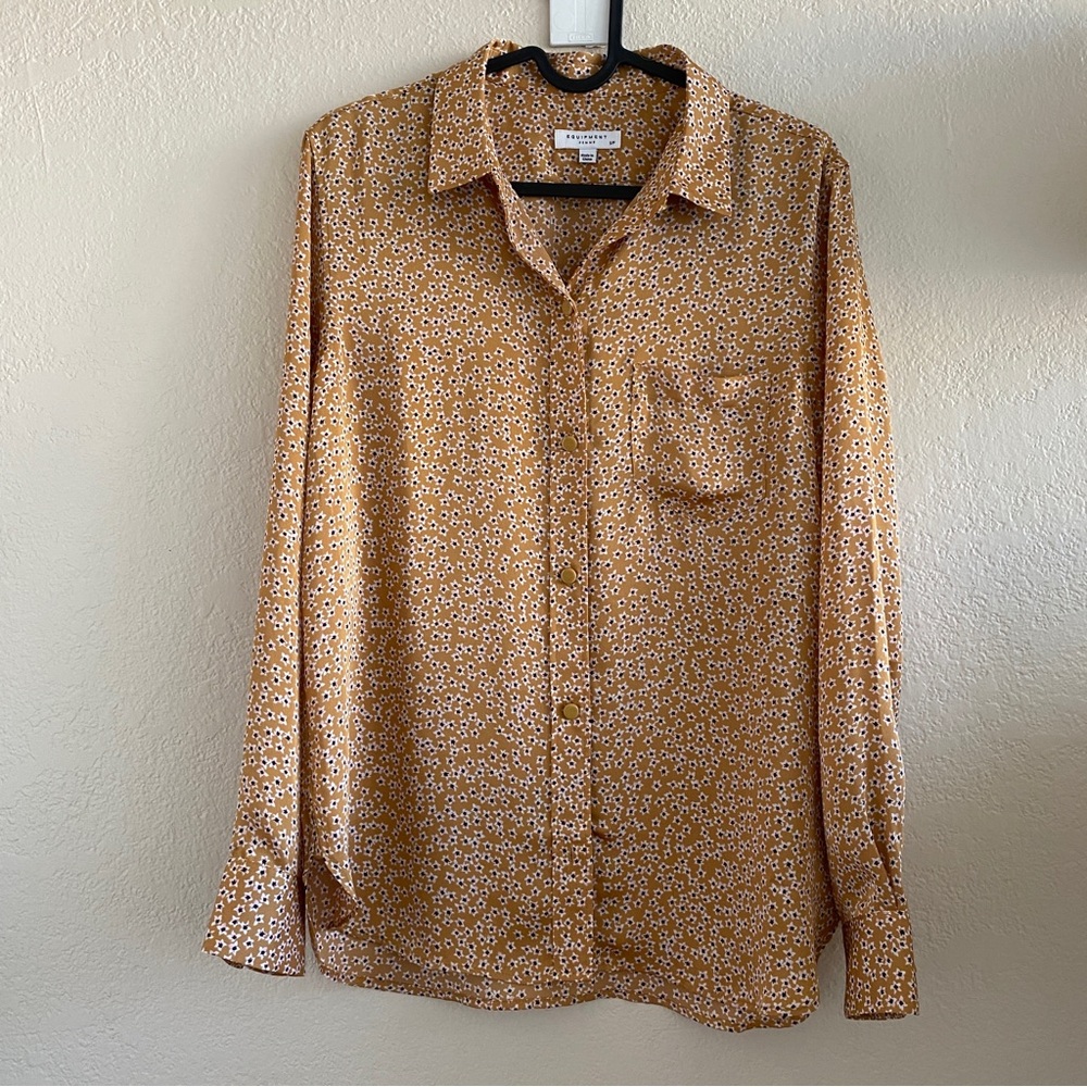 Equipment Lena Shirt with Pocket Ocre Yellow floral print size small